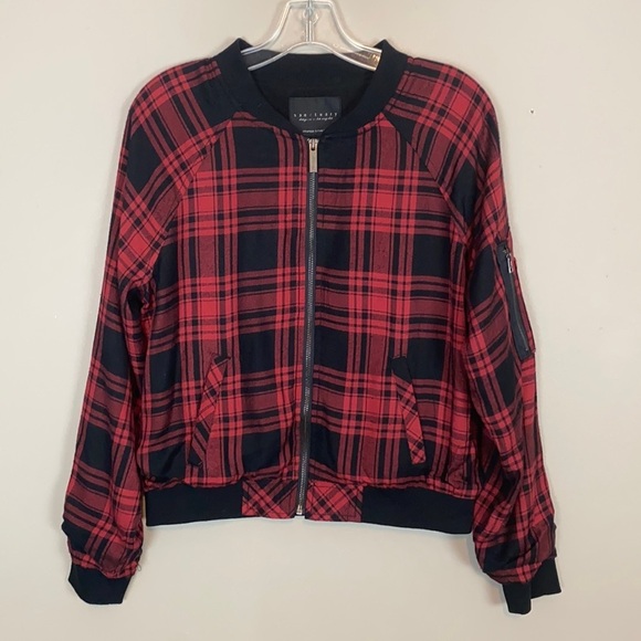 Sanctuary Dylan Red Plaid Bomber Jacket Size Small - Picture 4 of 16